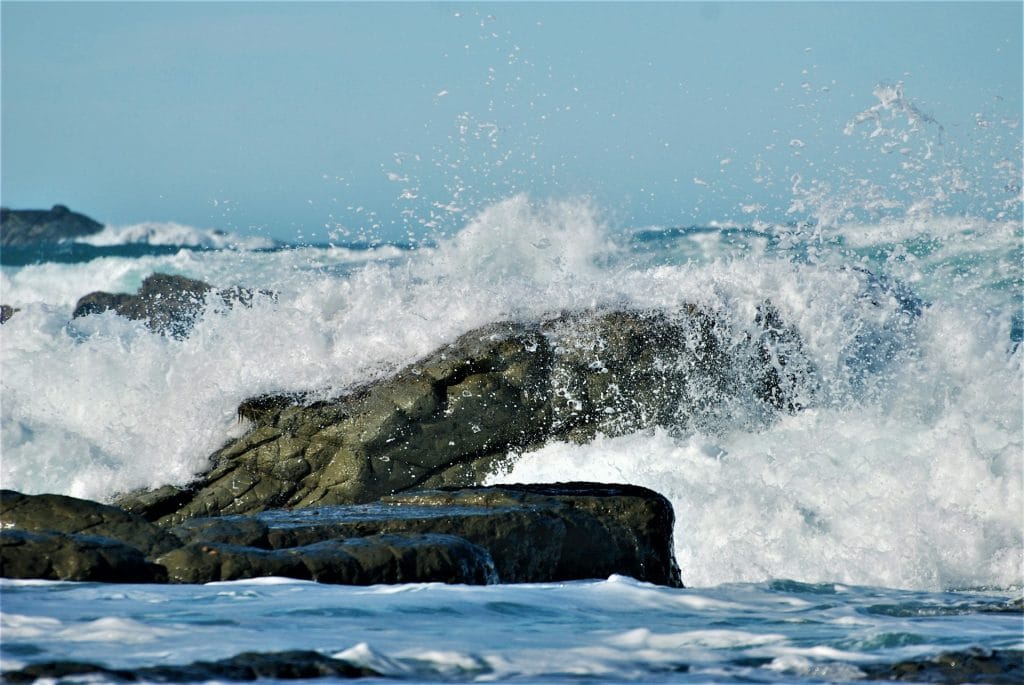 Waves crashing on the rocks