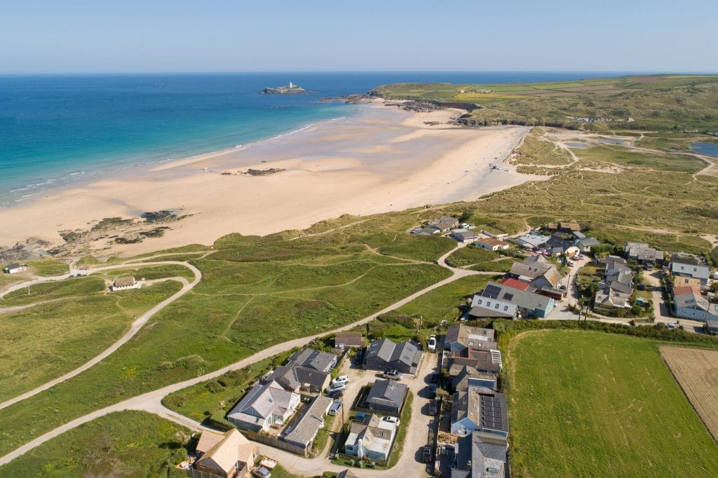 Gwithian Towans beach and the surrounding town