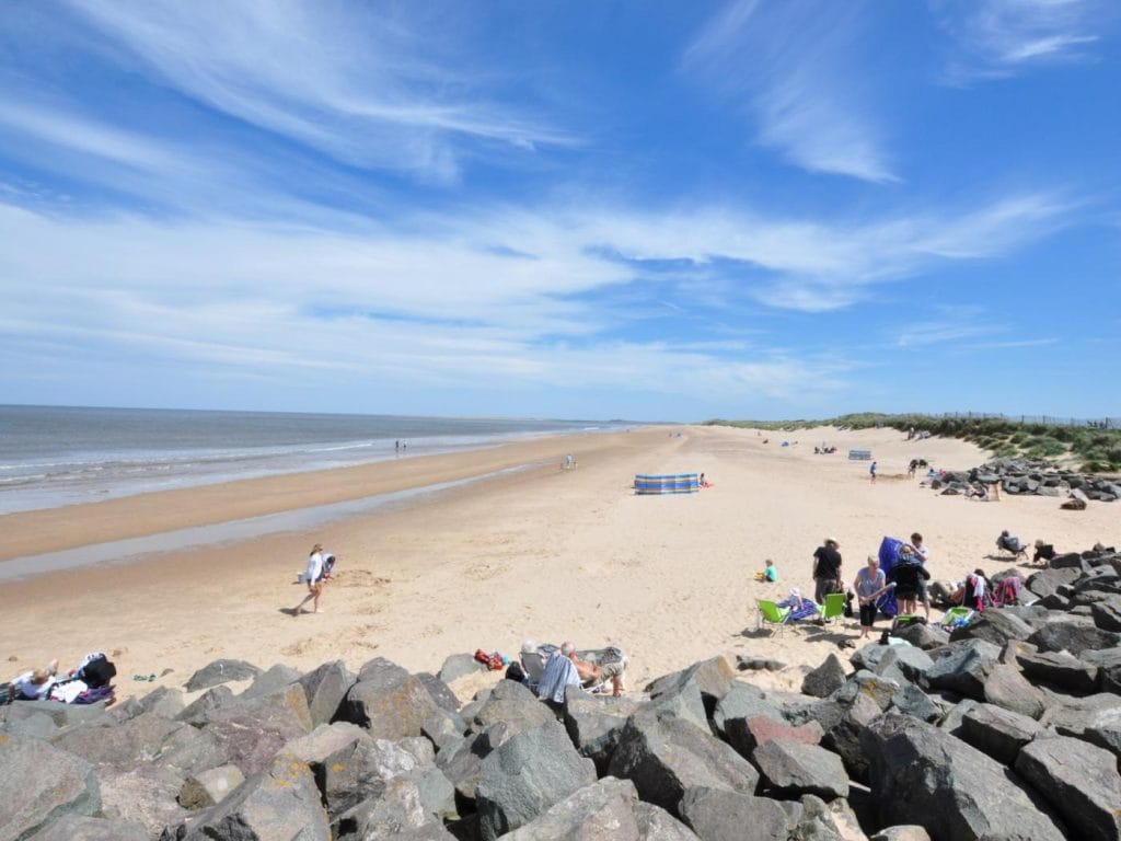 Families on Hunstanton Beach in summer