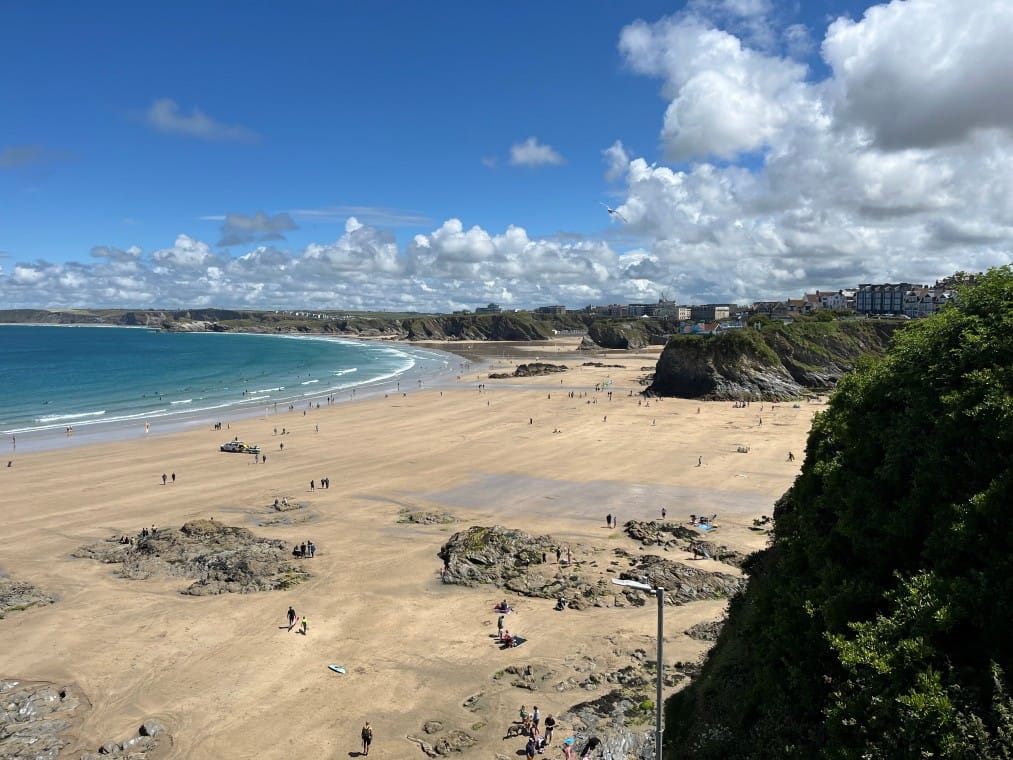 Sweeping views of the long and sandy Perranporth beach in Cornwall