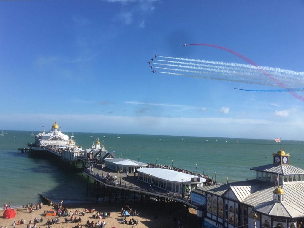 The pier at Eastbourne with military jets flying overhead