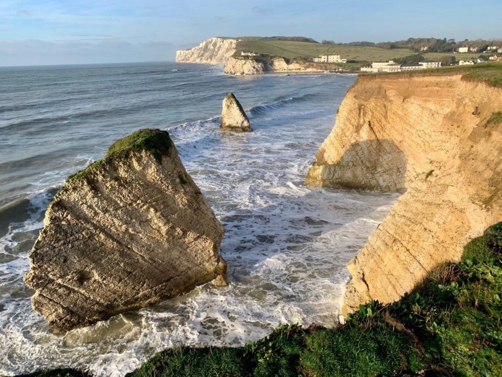 Perfect view of the chalk cliffs at Freshwater Bay, Isle Of Wight, UK.