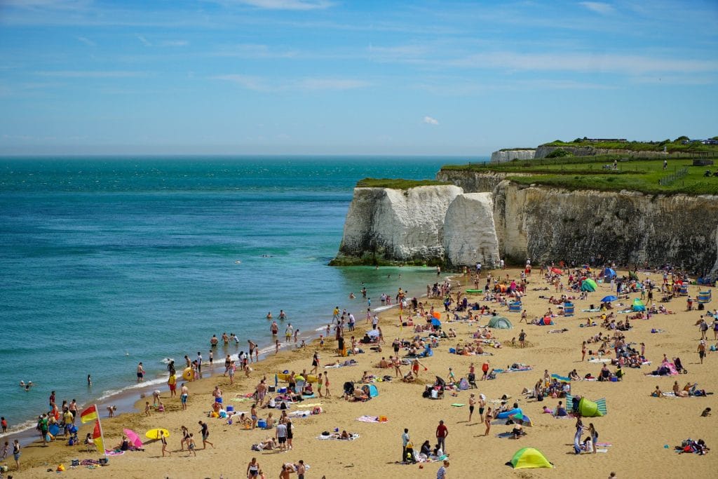 People on the beach at Margate in Kent on a summer's day.