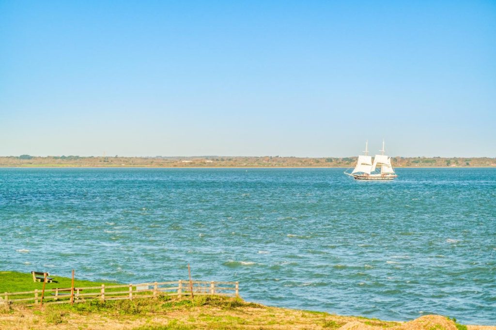 Old schooner sailboat in full sail off the coast of Yarmouth.