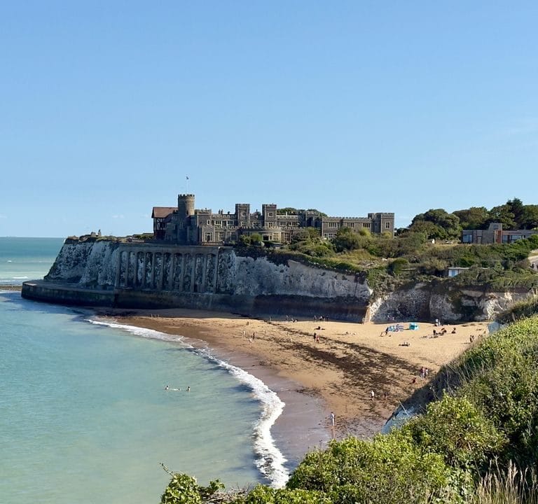 Historical castle on the cliffs overlooking the beach in Kent
