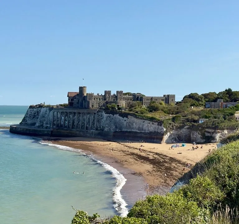 Historical castle on the cliffs overlooking the beach in Kent