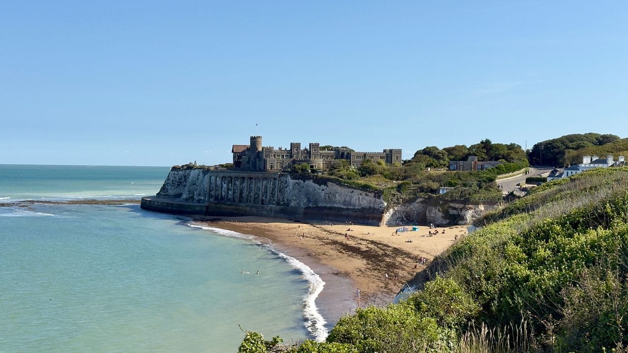 Historical castle on the cliffs overlooking the beach in Kent