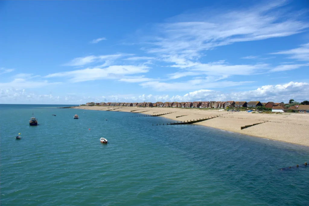 The beach and sea at Selsey in West Sussex