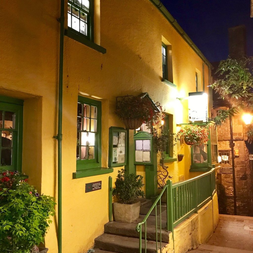Plantagenet House restaurant at night in Tenby, Pembrokeshire.