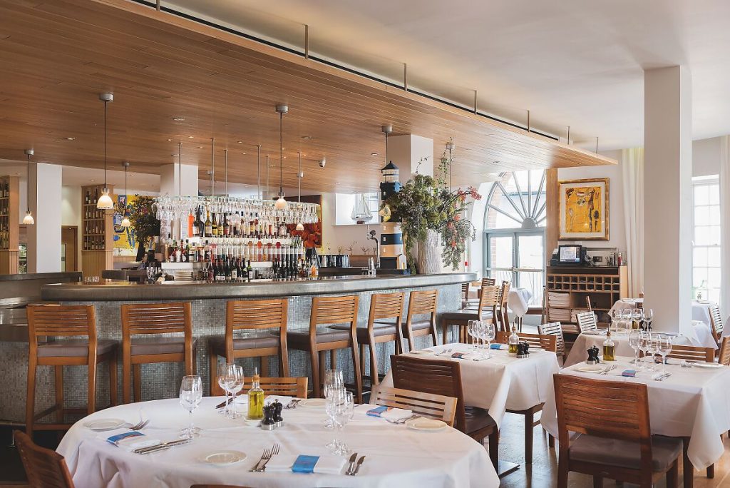 The bar and dining area at Rick Stein's seafood restaurant in Padstow, Cornwall.