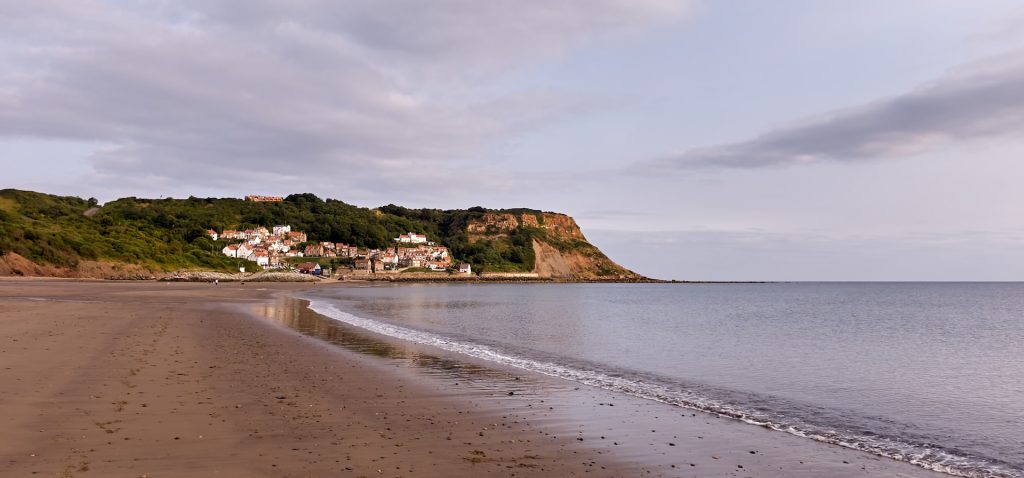 Early morning calm seas on Runswick Bay, Saltburn-by-the-Sea, Yorkshire.
