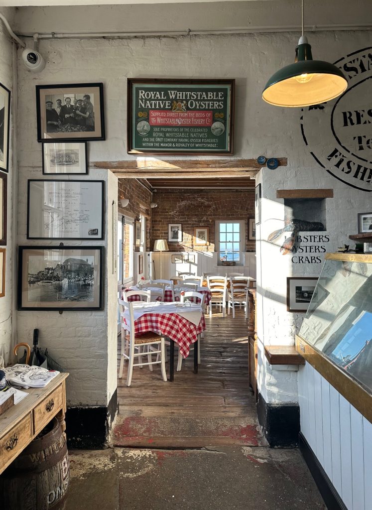 Traditional interior of the Whitstable Oyster Company restaurant in Kent.