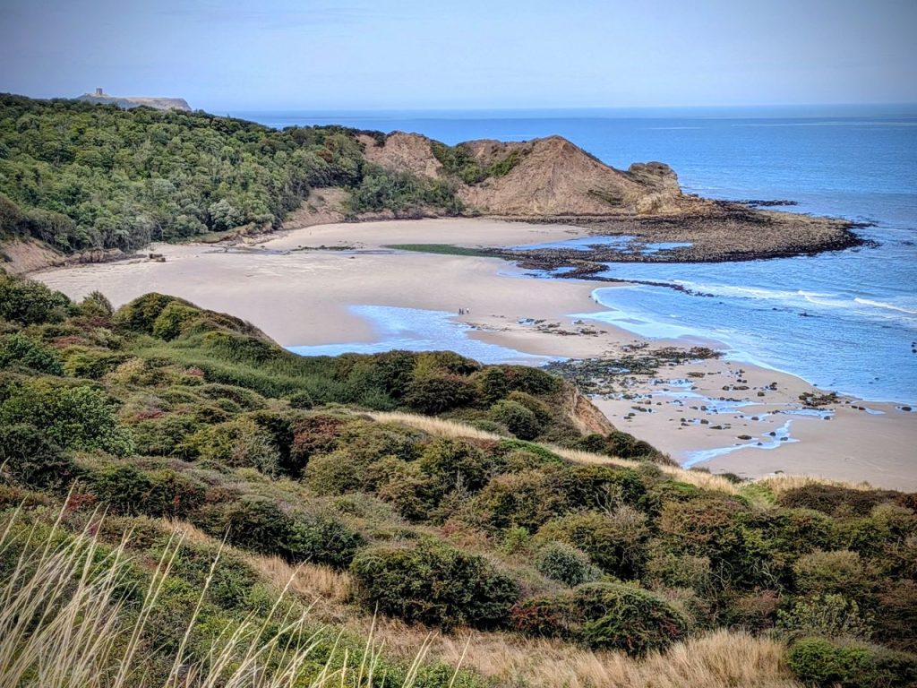 Picturesque view looking down on Cayton Bay, Yorkshire, UK.