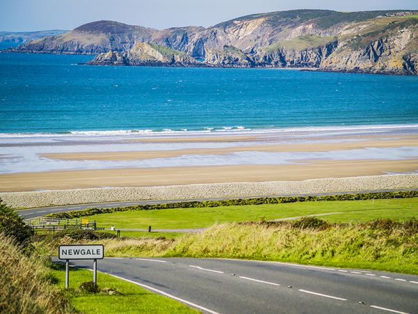 Clean waves breaking at Newgale Beach in Pembrokeshire.