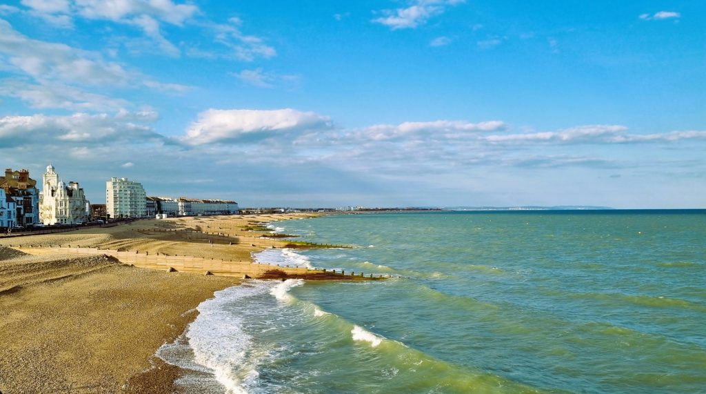 Eastbourne seafront on a summer's day, East Sussex, UK.