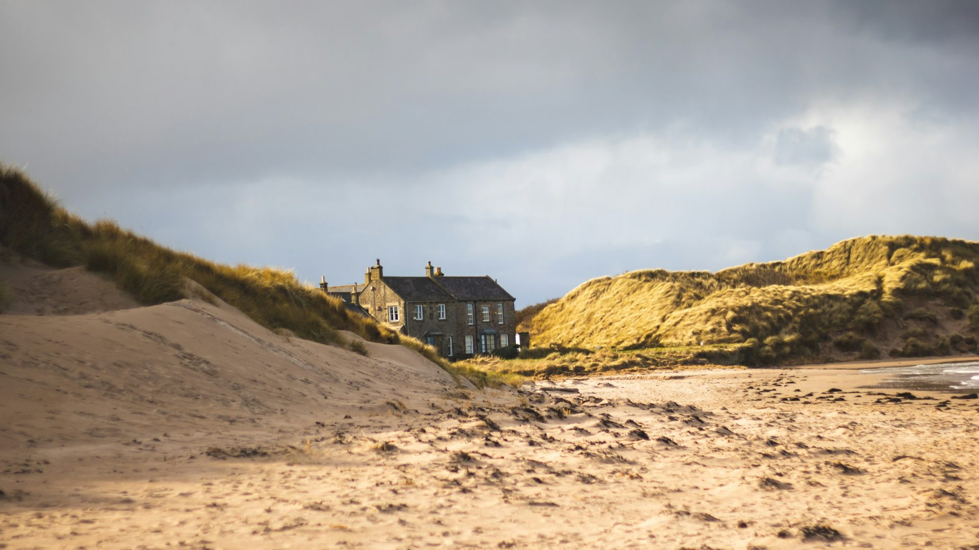House on the beach in Seahouses, Northumberland in Autumn.