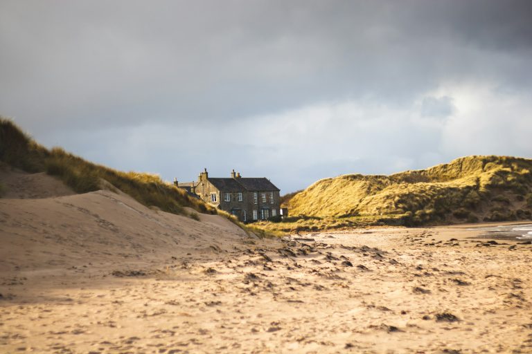 House on the beach in Seahouses, Northumberland in Autumn.