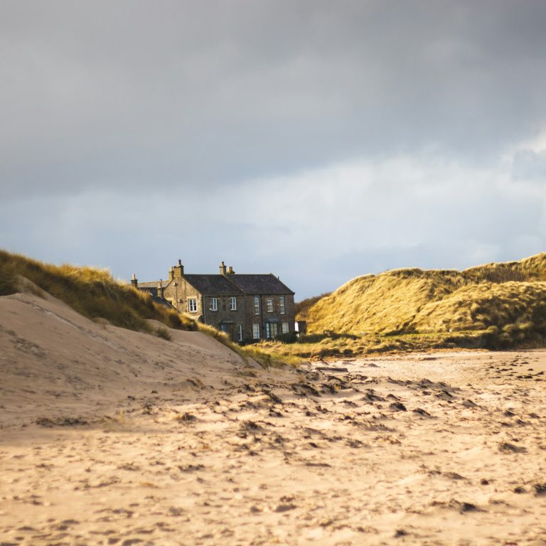 House on the beach in Seahouses, Northumberland in Autumn.