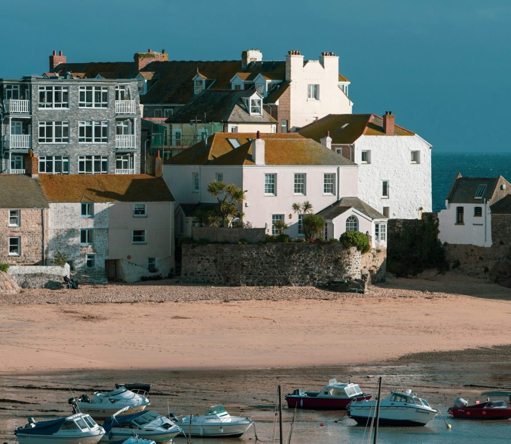 St Ives harbour beach with the tide out.