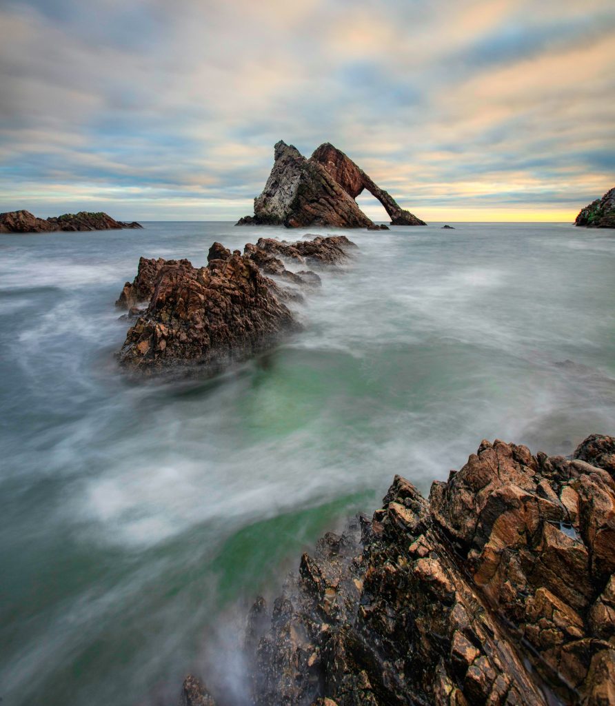 The Bow Fiddle rock on the north east coast of Scotland in Portknockie.