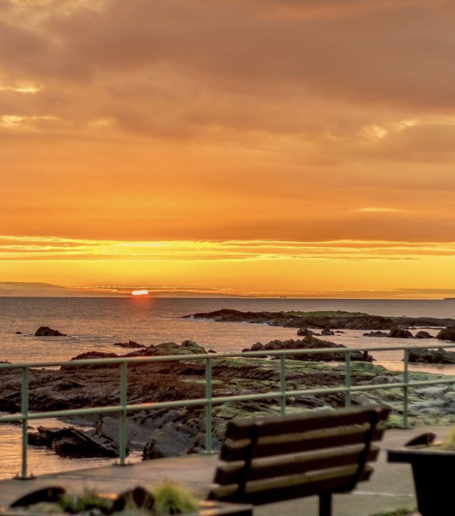 Sunset over the beach at Pittenweem, Scotland, UK.