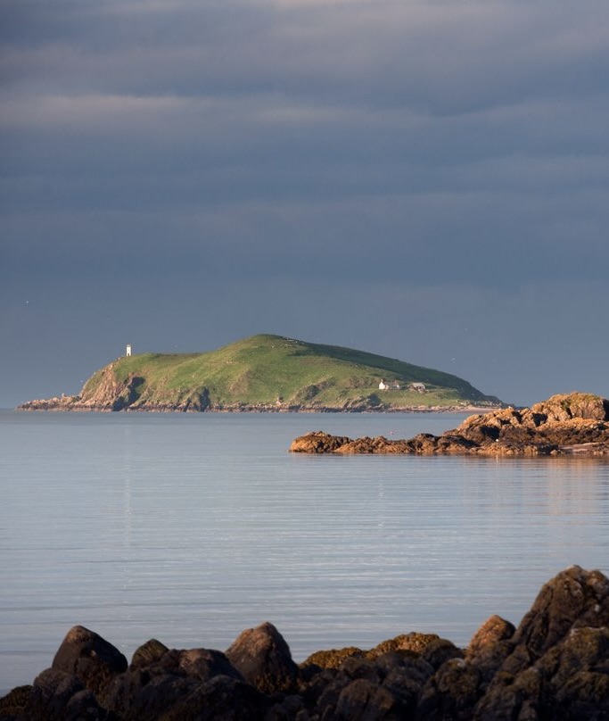 Views towards Rough Island from Rockcliffe, Scotland, UK.