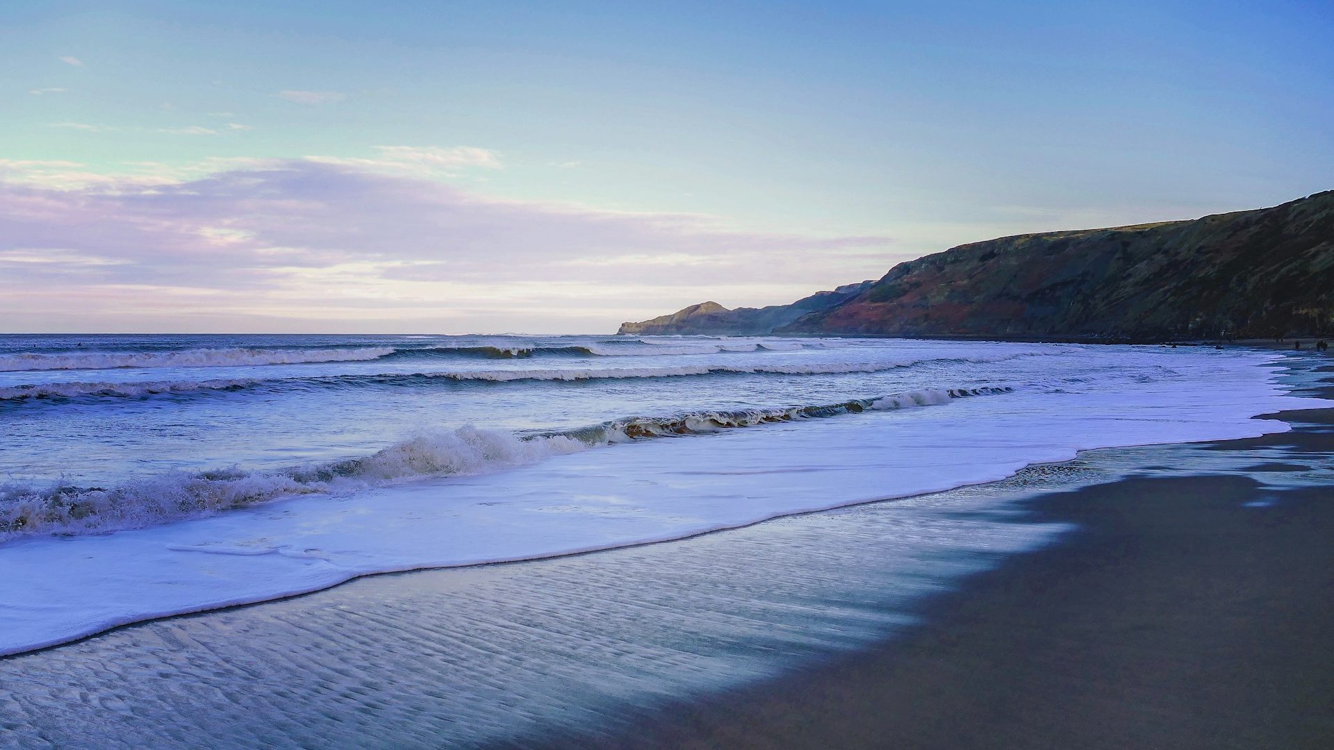 Runswick Bay, Yorkshire on a cold winter morning as the sun comes up.