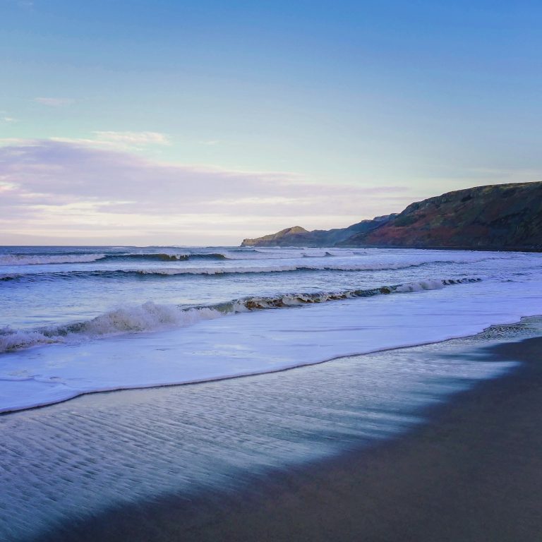 Runswick Bay, Yorkshire on a cold winter morning as the sun comes up.