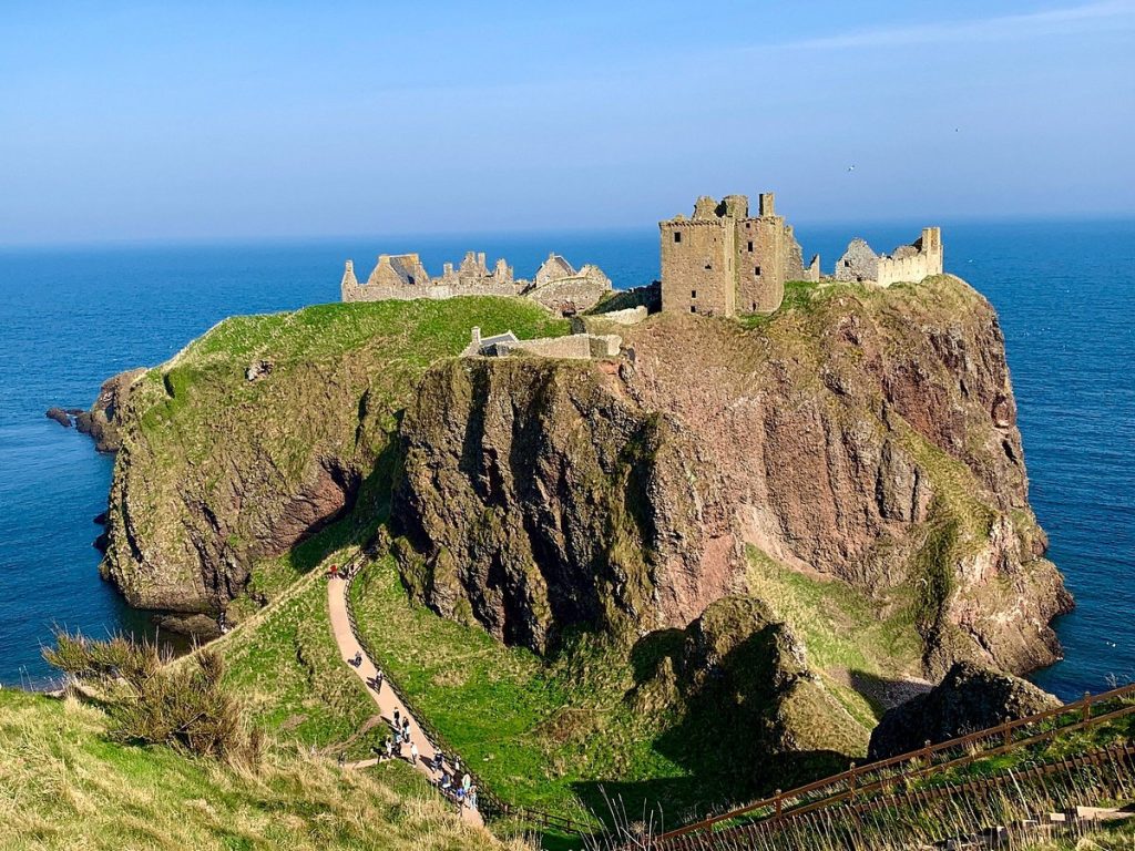 Dunnottar Castle on a rocky outcrop near Stonehaven on the Scottish Coast.
