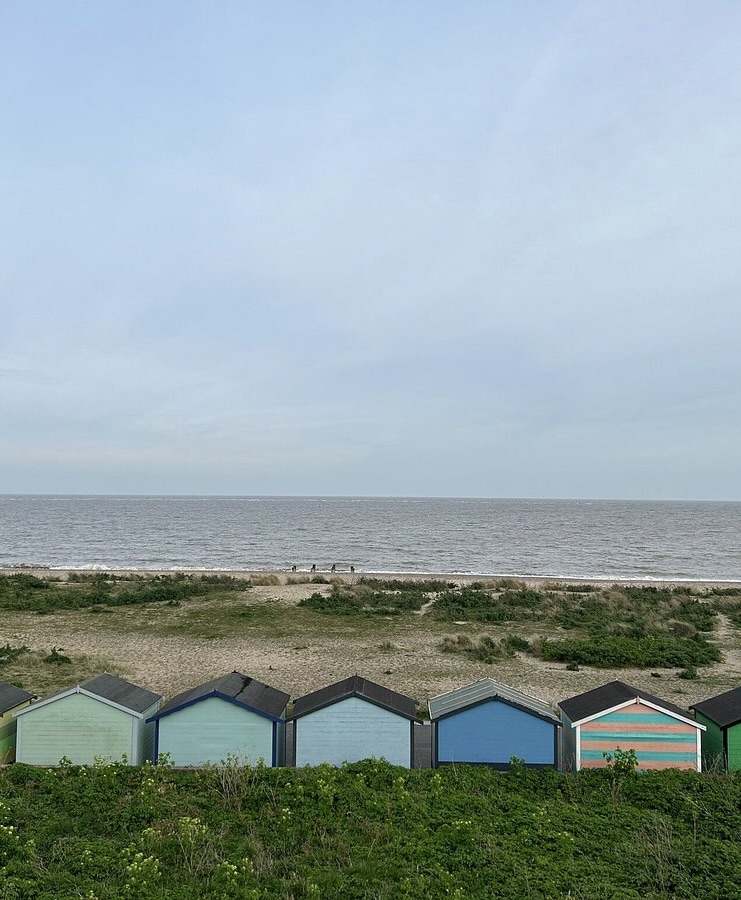 Row of beach huts on Pakefield Beach near Lowestoft.